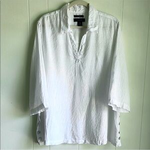 Tahari White 100% Linen Boyfriend Lagen Look Coastal Grandma Casual Shirt Sz 1X
